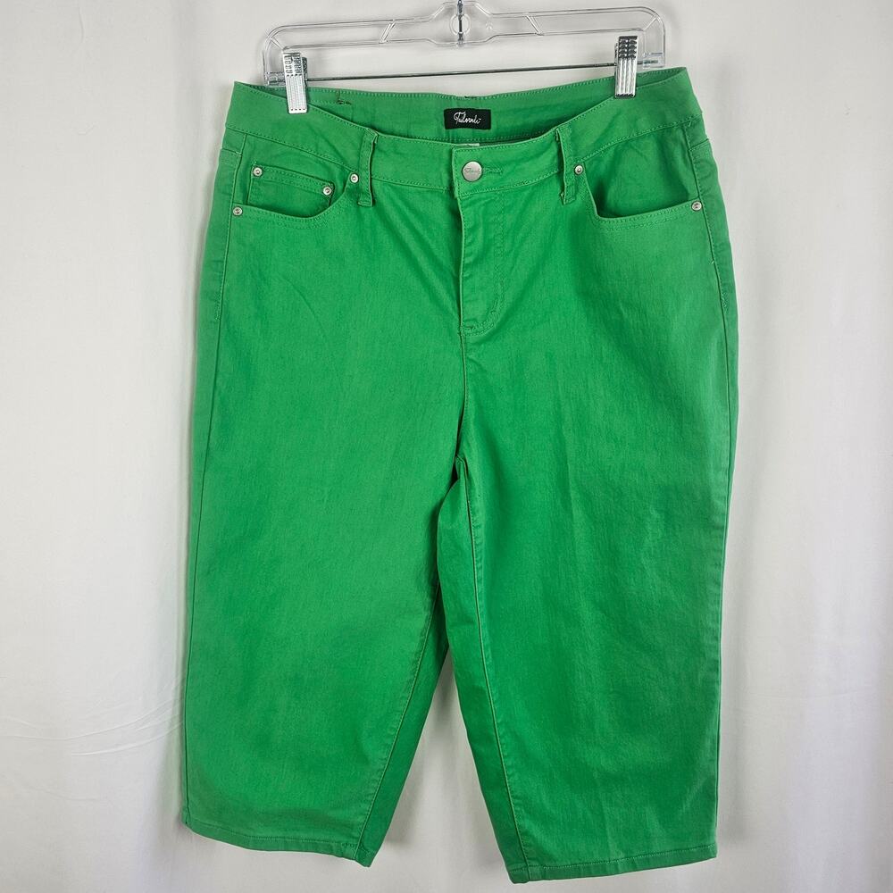 Tailormade Green Capri Pants Womens 14 Stretch Cropped Pant